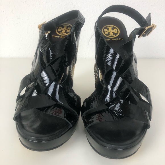 Tory Burch Patent Leather Wedge Heel Sandals 9 - Picture 3 of 9